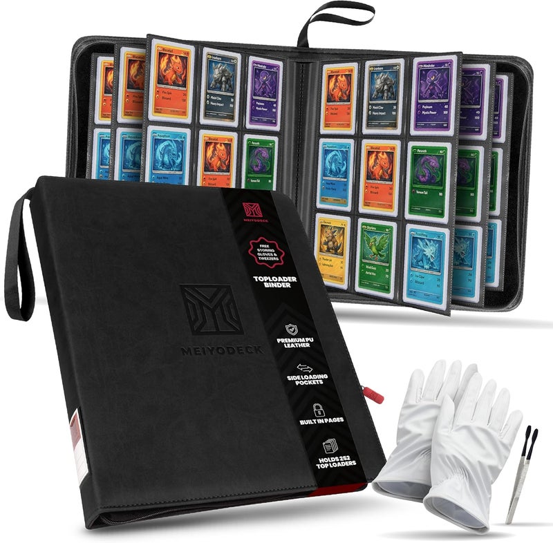 MEIYODECK Toploader Binder | Holds 252 Toploaders | 9-Pocket | Ringless Double-Sided Pockets | Includes Collector Tweezers & Gloves | Premium Top Loader Binder for Trading Cards, Pokemon, Yu-Gi-Oh & TCG - Image 1